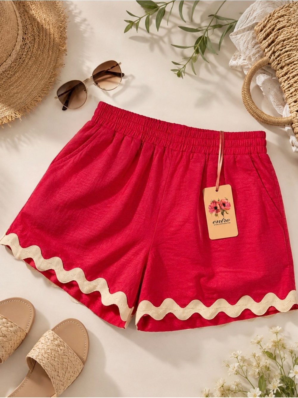 Entro Hot Pink Ric Rac Trim Pull-On Shorts NWT Small